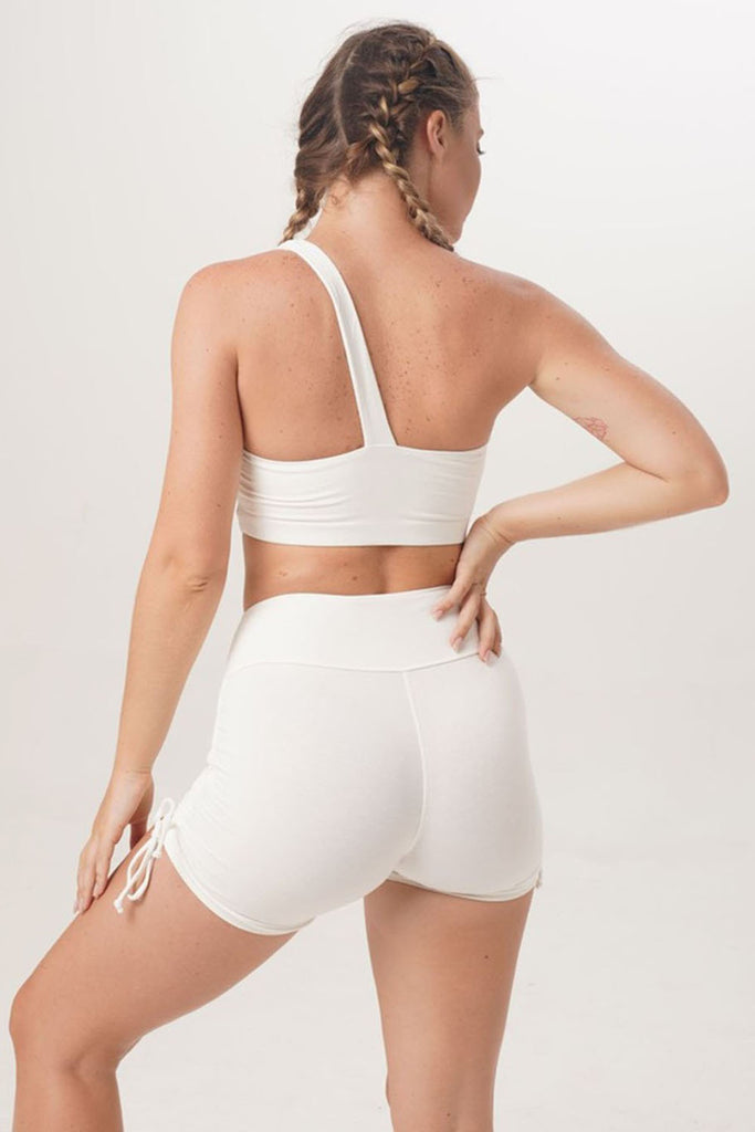 ethically handmade sustainable short legging yoga wear in white – SUNBE  DESIGN