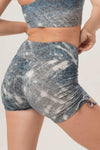 One shoulder Top Como short legging ethically handmade sustainable yoga clothes Sunbe Design color tie-dye blue