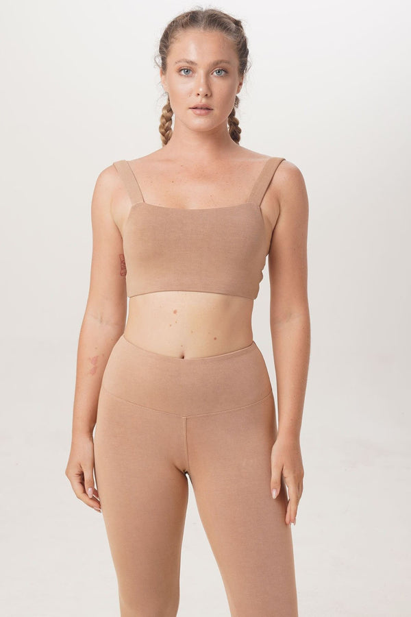 ethically handmade sustainable yoga bandeau top in nude Sunbe