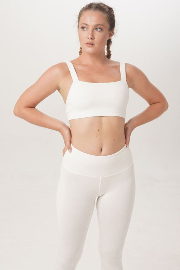 ethically handmade sustainable yoga bandeau top in white Sunbe