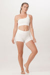 One shoulder top Como short legging ethically handmade sustainable yoga wear Sunbe Design white color