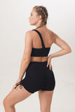 Sunbe Design sustainable handmade yoga clothes bandeau Oceania Top and long legging Valencia in color black