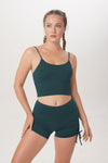 Victoria Top como short legging ethically handmade sustainable yoga wear Sunbe Design dark green colour
