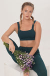 bandeau yoga top long legging natural dyeing in dark green color ethically handmade and sustainable bamboo fabric Sunbe Design