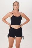 natural dyeing bamboo fabric ethically handmade and sustainable tank top and short legging Sunbe Design in black colour