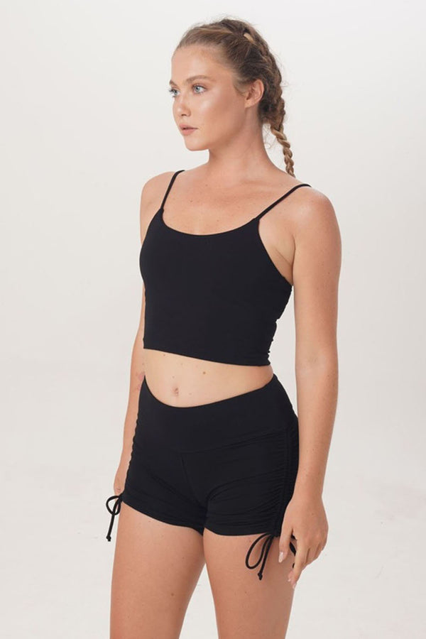 natural dyeing bamboo fabric ethically handmade and sustainable tank top and short legging Sunbe Design in colour black