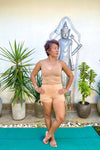 natural dyeing ethically handmade sustainable yoga active wear Sunbe Design top and cyclist legging in nude color